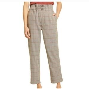 Madewell womens size 4 Paper Bag Pants Glen Plaid tan white tapered elastic